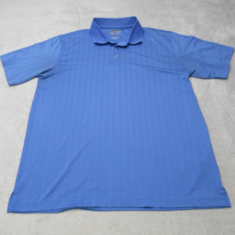 Pebble Beach Performance Polo Shirt Men Large Blue Striped Short Sleeve Golf